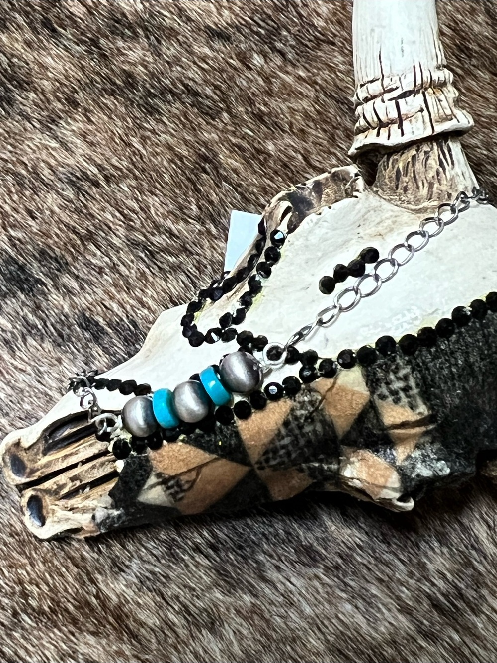 Sterling silver turquoise & Navajo bead bracelet